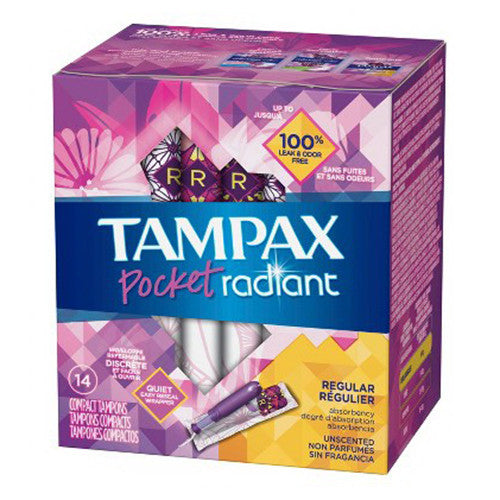 Pocket Radiant Regular Absorbency Unscented Compact Plastic Tampons by Tampax, 14 Ea